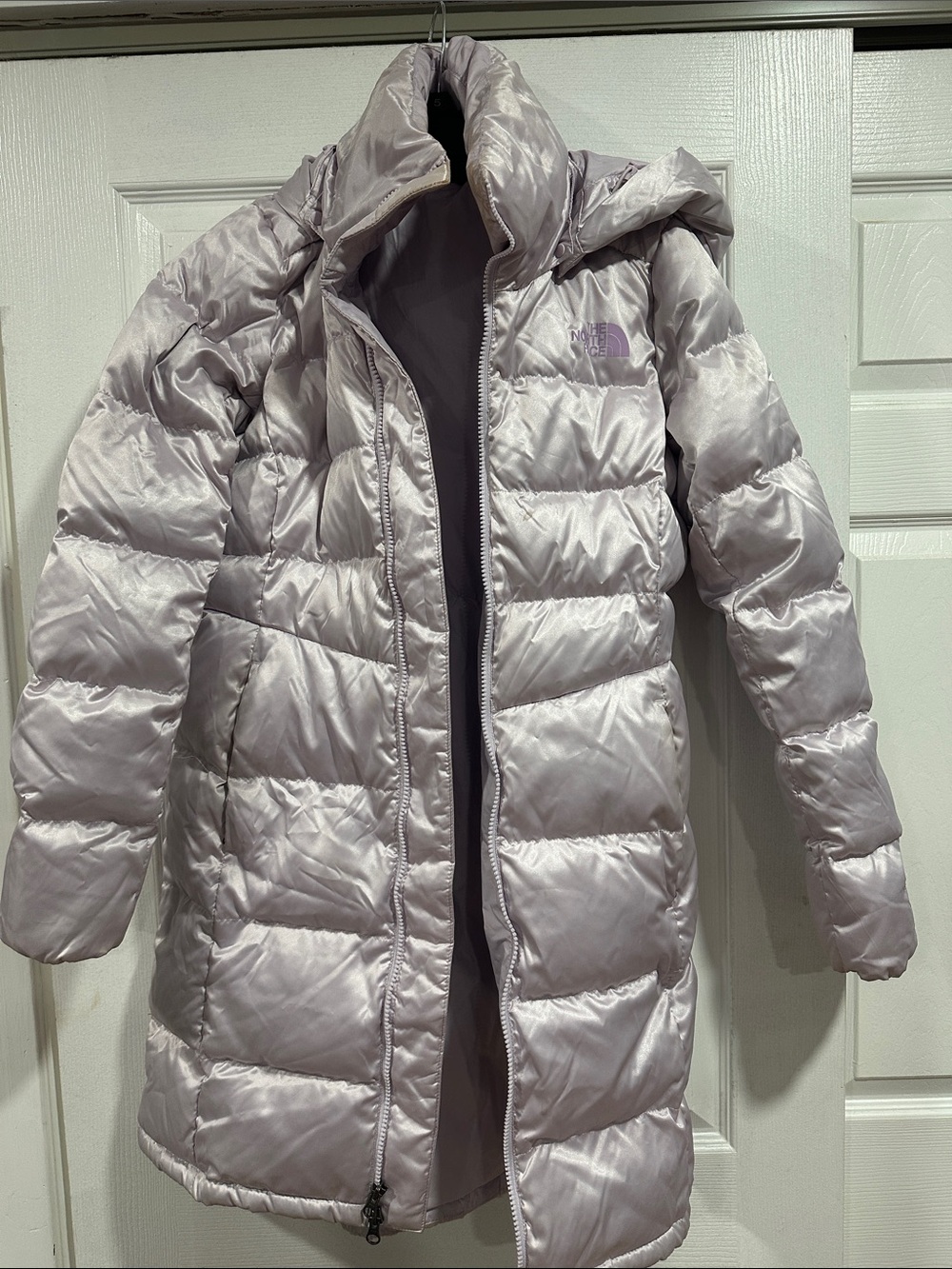 The North Face Girls' Pale Pink Long Puffer Jacket with Hood